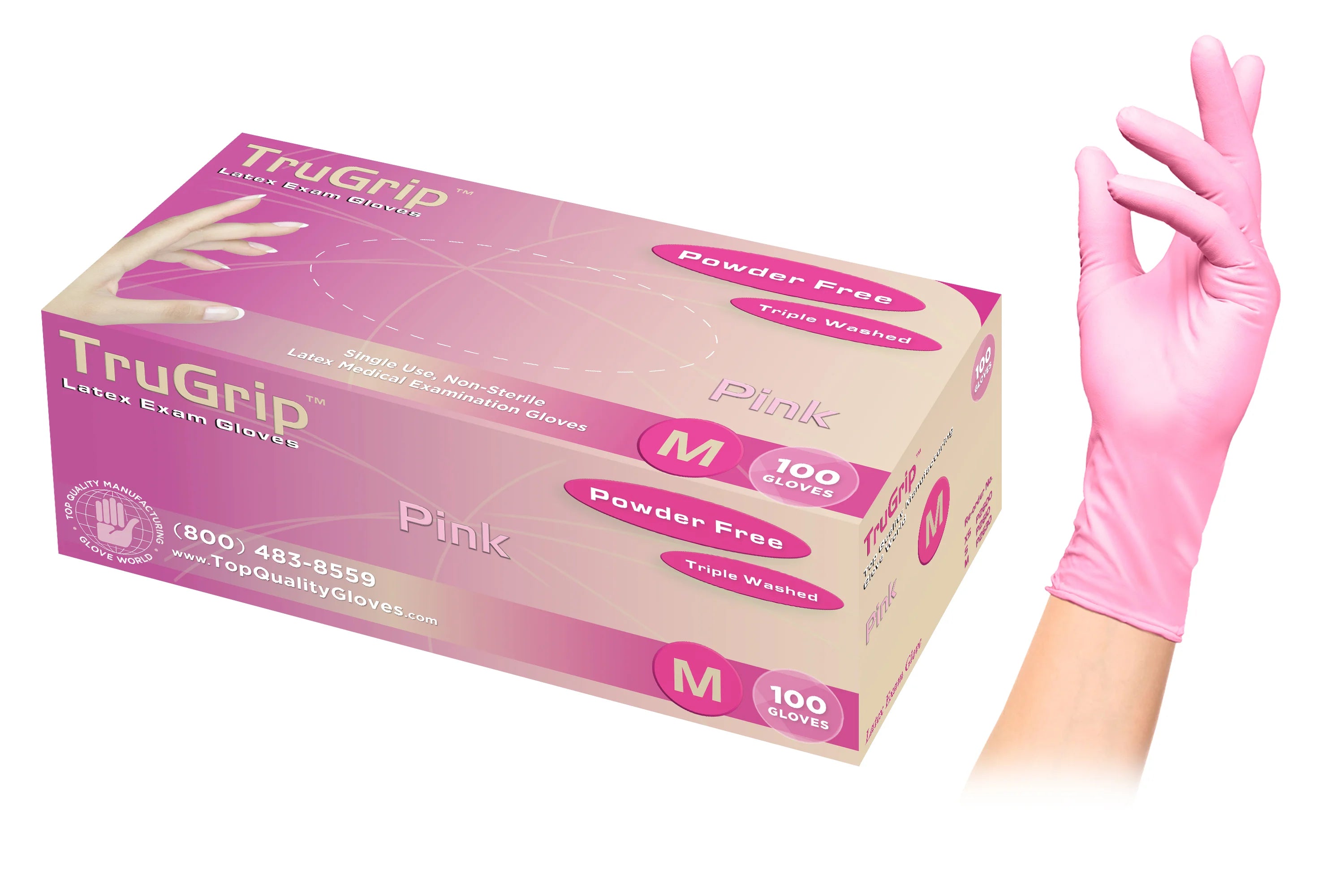 TruGrip Pink Latex Gloves Medium